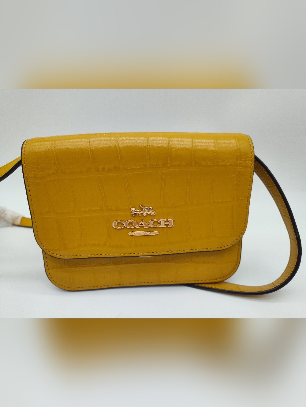 COACH Mini Brynn Crossbody G2179 C5627 NWOT Croc Embossed Mustard Bag - Picture 2 of 16